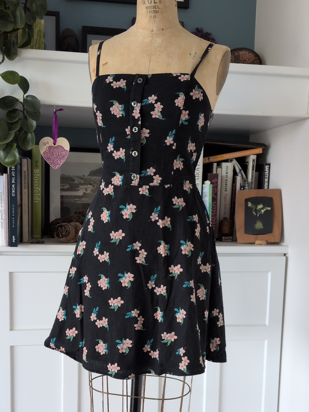 Hollister Black Mini Dress with Pale Pink Floral Print